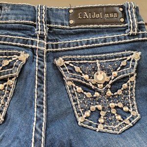 LA Idol USA Women's 3 Boyfriend Jeans 28/18 Denim Bling Crop